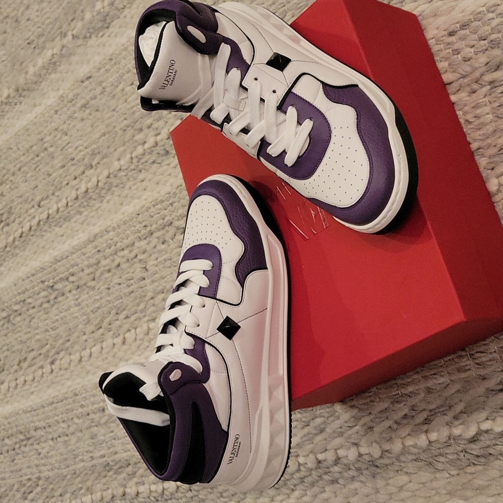 Valentino Garavani White and Purple High-Top Sneakers